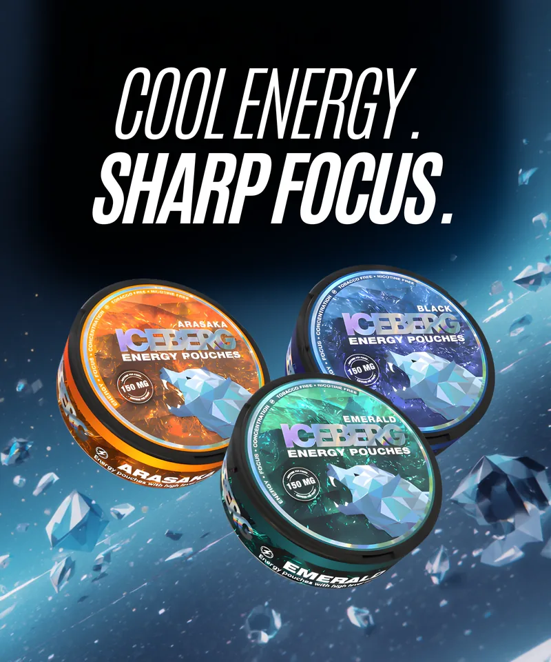 Iceberg Arasaka, Black and Emerald caffeine energy pouches