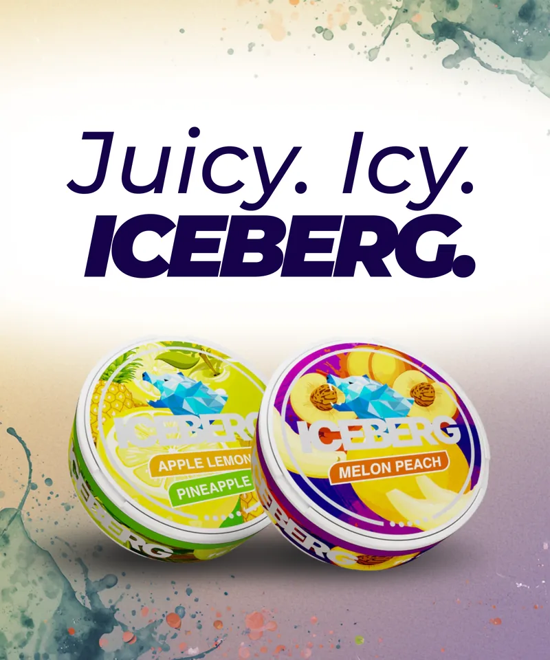 Iceberg Apple Lemon Pineapple and Melon Peach nicotine pouches